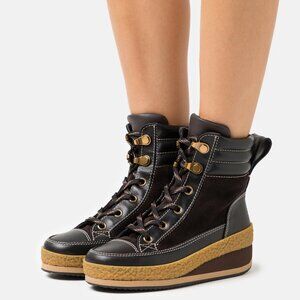 See By Chloé Women's Black and Brown Wedge Lace-Up Boots  EU36/US 6